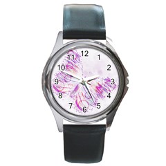 Colorful Butterfly Purple Round Metal Watch by Mariart