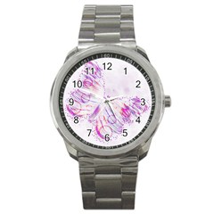 Colorful Butterfly Purple Sport Metal Watch by Mariart