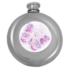 Colorful Butterfly Purple Round Hip Flask (5 Oz) by Mariart