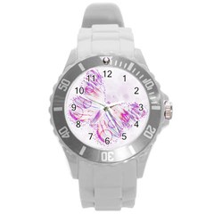 Colorful Butterfly Purple Round Plastic Sport Watch (l) by Mariart