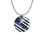 USA Flag The thin blue line I back the blue USA Flag Grunge on white background 1  Button Necklace Front