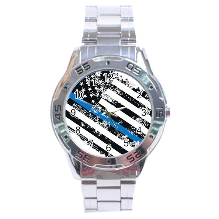 USA Flag The thin blue line I back the blue USA Flag Grunge on white background Stainless Steel Analogue Watch