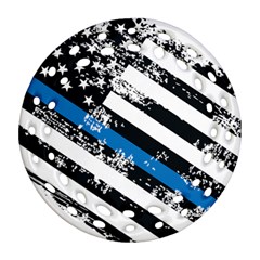 Usa Flag The Thin Blue Line I Back The Blue Usa Flag Grunge On White Background Ornament (round Filigree) by snek