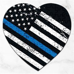 Usa Flag The Thin Blue Line I Back The Blue Usa Flag Grunge On Black Background Jigsaw Puzzle (heart) by snek