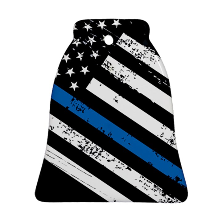 USA Flag The thin blue line I back the blue USA Flag Grunge on black background Bell Ornament (Two Sides)