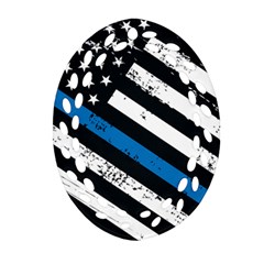 Usa Flag The Thin Blue Line I Back The Blue Usa Flag Grunge On Black Background Oval Filigree Ornament (two Sides) by snek