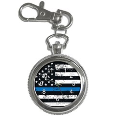 Usa Flag The Thin Blue Line I Back The Blue Usa Flag Grunge On Black Background Key Chain Watches by snek