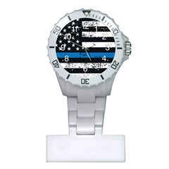 Usa Flag The Thin Blue Line I Back The Blue Usa Flag Grunge On Black Background Plastic Nurses Watch by snek