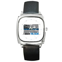 I Back The Blue The Thin Blue Line With Grunge Us Flag Square Metal Watch by snek