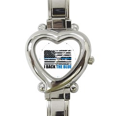 I Back The Blue The Thin Blue Line With Grunge Us Flag Heart Italian Charm Watch by snek