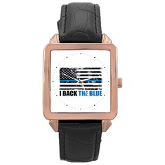 I Back The Blue The Thin Blue Line With Grunge Us Flag Rose Gold Leather Watch  by snek