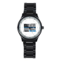 I Back The Blue The Thin Blue Line With Grunge Us Flag Stainless Steel Round Watch by snek