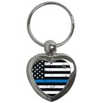 I back the blue The Thin Blue Line with Grunge US flag Key Chains (Heart)  Front