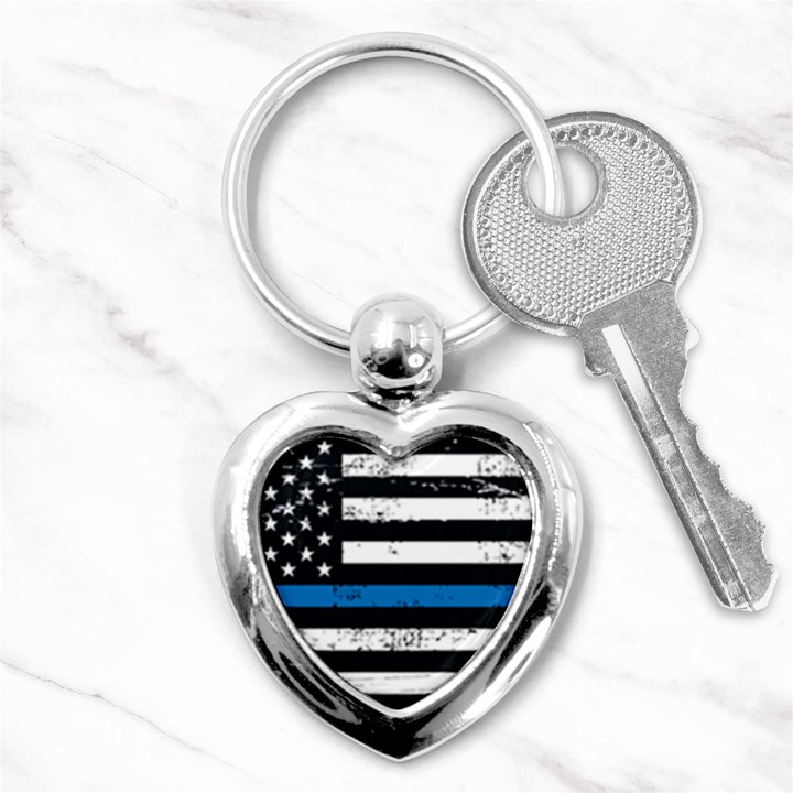 I back the blue The Thin Blue Line with Grunge US flag Key Chains (Heart) 