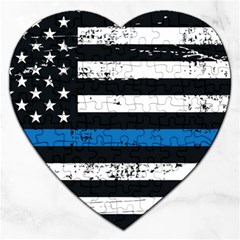 I Back The Blue The Thin Blue Line With Grunge Us Flag Jigsaw Puzzle (heart) by snek