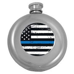 I Back The Blue The Thin Blue Line With Grunge Us Flag Round Hip Flask (5 Oz) by snek