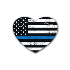 I Back The Blue The Thin Blue Line With Grunge Us Flag Rubber Coaster (heart)  by snek