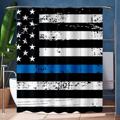 I Back The Blue The Thin Blue Line With Grunge Us Flag Shower Curtain 60  X 72  (medium)  by snek