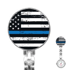 I Back The Blue The Thin Blue Line With Grunge Us Flag Stainless Steel Nurses Watch by snek