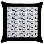 Tape Cassette 80s Retro GenX Pattern black and White Throw Pillow Case (Black) Front