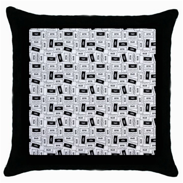 Tape Cassette 80s Retro GenX Pattern black and White Throw Pillow Case (Black)