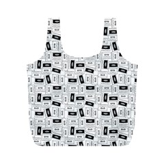 Tape Cassette 80s Retro Genx Pattern Black And White Full Print Recycle Bag (m) by genx