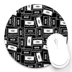 Tape Cassette 80s Retro GenX Pattern black and White Round Mousepads