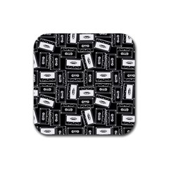 Tape Cassette 80s Retro GenX Pattern black and White Rubber Coaster (Square) 