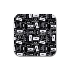 Tape Cassette 80s Retro GenX Pattern black and White Rubber Square Coaster (4 pack) 