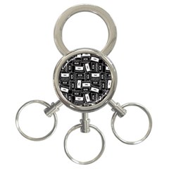 Tape Cassette 80s Retro GenX Pattern black and White 3-Ring Key Chains