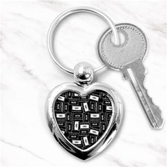 Tape Cassette 80s Retro GenX Pattern black and White Key Chains (Heart) 