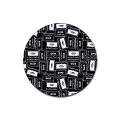 Tape Cassette 80s Retro GenX Pattern black and White Rubber Coaster (Round) 