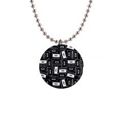 Tape Cassette 80s Retro GenX Pattern black and White 1  Button Necklace