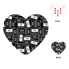 Tape Cassette 80s Retro GenX Pattern black and White Playing Cards (Heart)