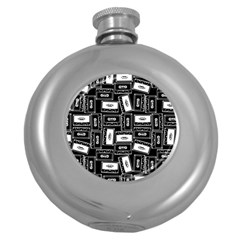 Tape Cassette 80s Retro GenX Pattern black and White Round Hip Flask (5 oz)