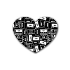 Tape Cassette 80s Retro Genx Pattern Black And White Rubber Coaster (heart)  by genx