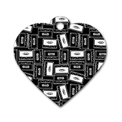 Tape Cassette 80s Retro GenX Pattern black and White Dog Tag Heart (Two Sides)