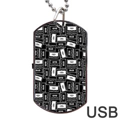 Tape Cassette 80s Retro GenX Pattern black and White Dog Tag USB Flash (Two Sides)