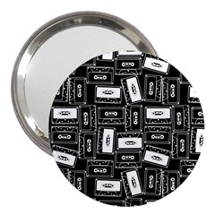 Tape Cassette 80s Retro GenX Pattern black and White 3  Handbag Mirrors