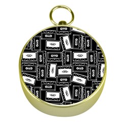 Tape Cassette 80s Retro GenX Pattern black and White Gold Compasses