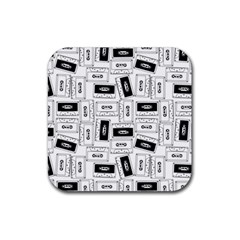 Tape Cassette 80s Retro Genx Pattern Black And White Rubber Coaster (square)  by genx