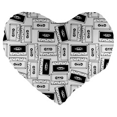 Tape Cassette 80s Retro Genx Pattern Black And White Large 19  Premium Flano Heart Shape Cushions by genx