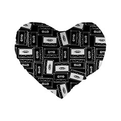 Tape Cassette 80s Retro GenX Pattern black and White Standard 16  Premium Heart Shape Cushions