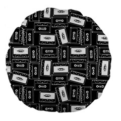 Tape Cassette 80s Retro GenX Pattern black and White Large 18  Premium Flano Round Cushions