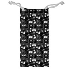 Tape Cassette 80s Retro GenX Pattern black and White Jewelry Bag