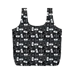 Tape Cassette 80s Retro Genx Pattern Black And White Full Print Recycle Bag (m) by genx