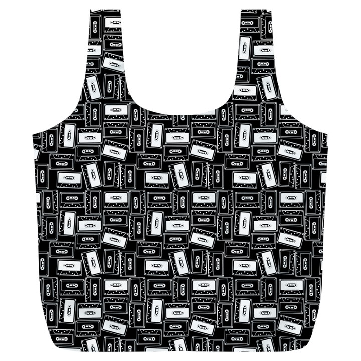 Tape Cassette 80s Retro GenX Pattern black and White Full Print Recycle Bag (XL)