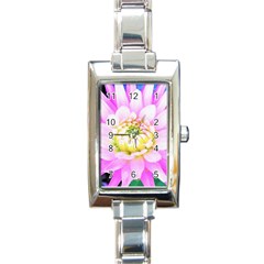 Pretty Pink, White And Yellow Cactus Dahlia Macro Rectangle Italian Charm Watch by myrubiogarden