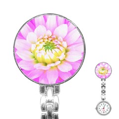 Pretty Pink, White And Yellow Cactus Dahlia Macro Stainless Steel Nurses Watch by myrubiogarden