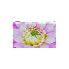 Pretty Pink, White And Yellow Cactus Dahlia Macro Cosmetic Bag (small) by myrubiogarden